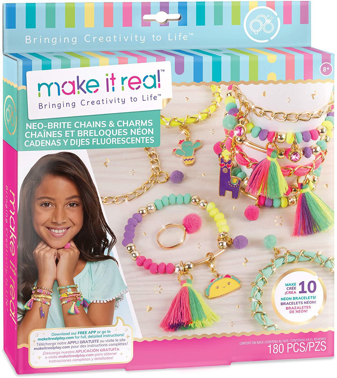 Neo-Brite Chains and Charms, DIY Gold Chain Charm Bracelet Making Kit –